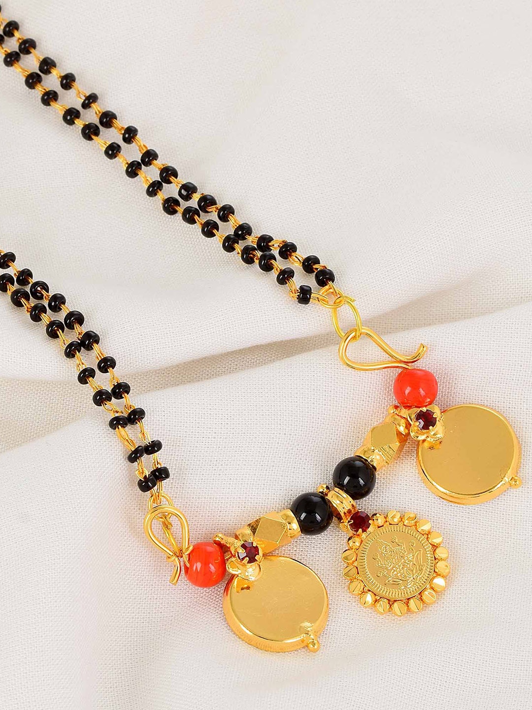 

MEMOIR Gold-Plated Beaded Three Wati With Lakshmi Traditional Mangalsutra