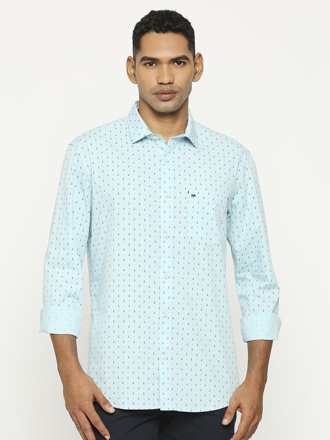 

Basics Men Slim Fit Opaque Printed Casual Shirt, Blue
