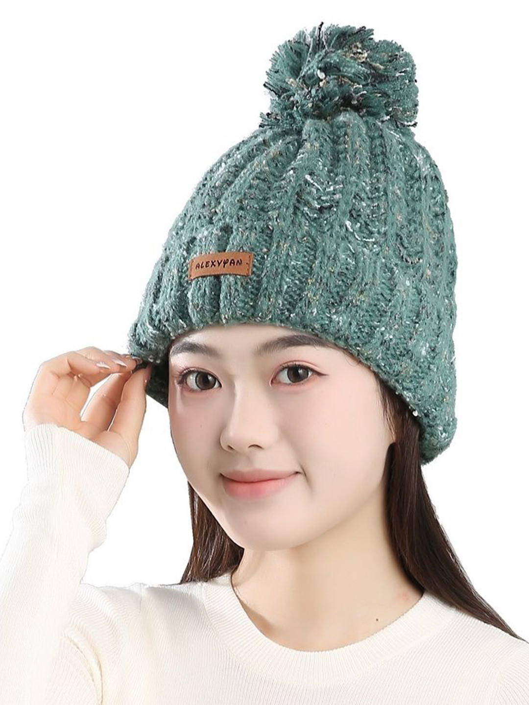 

Alexvyan Women Self Design Beanie, Green