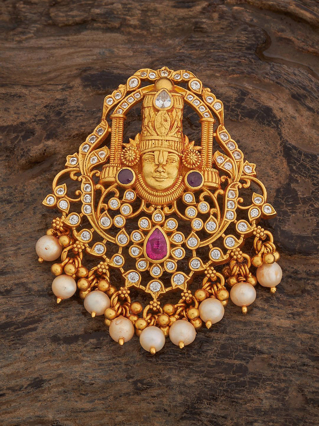 

Kushal's Fashion Jewellery 92.5 Pure Silver Gold-Plated Stone Studded & Beaded Pendant