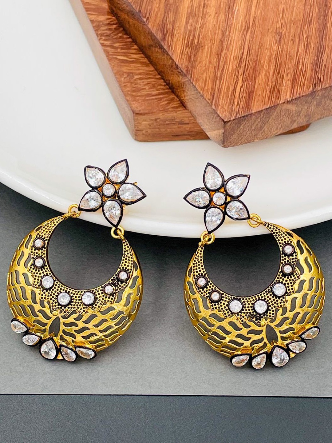 

ZIVOM Contemporary Chandbalis Earrings, Gold