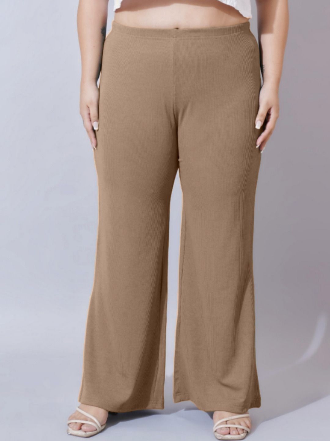 

U&F Beyond Women Plus Size Original Straight Fit Slip-On Wide Leg Trousers, Beige