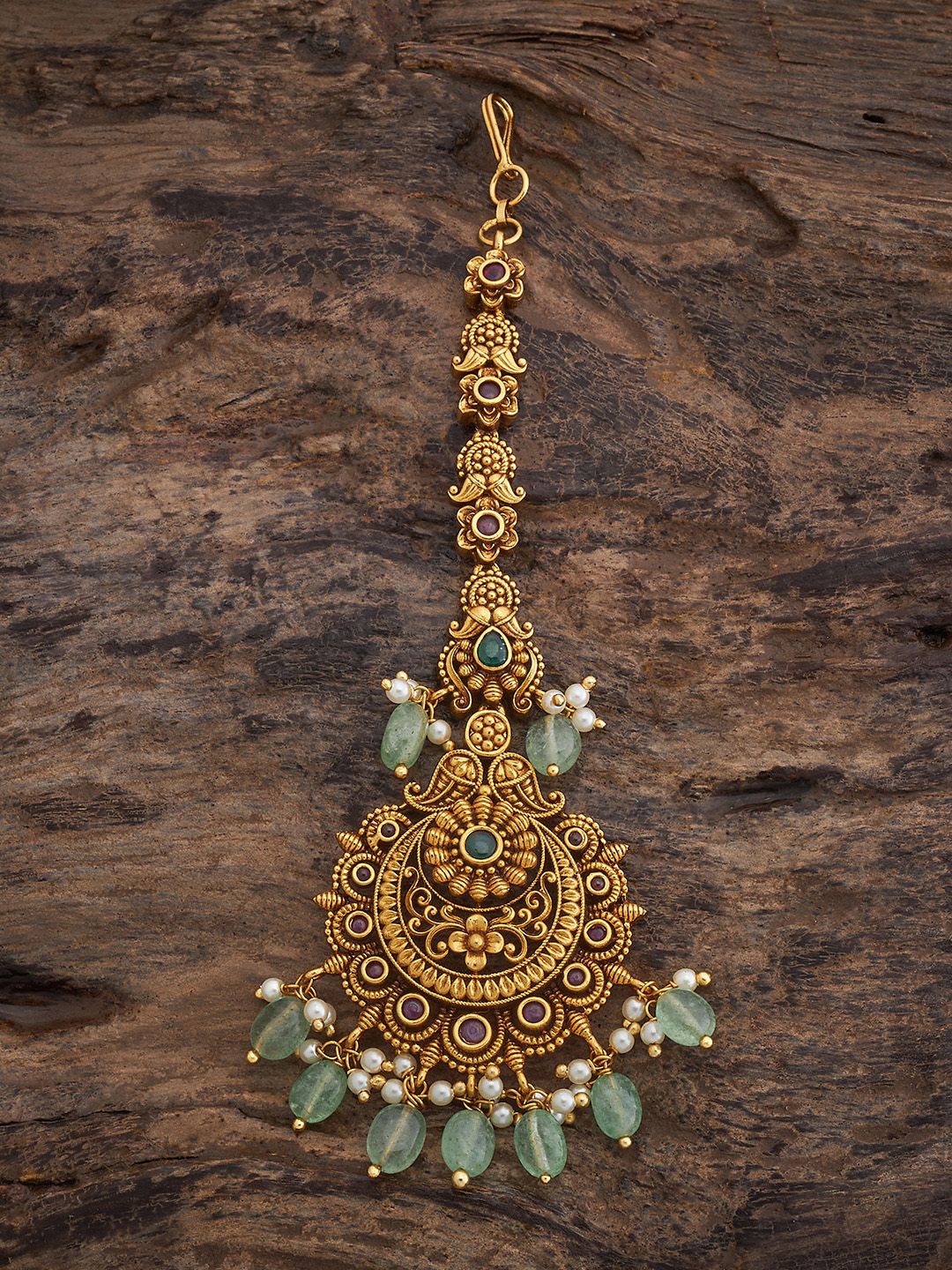 

Kushal's Fashion Jewellery Gold-Plated Stone Studded and Beaded Antique Maang Tikka