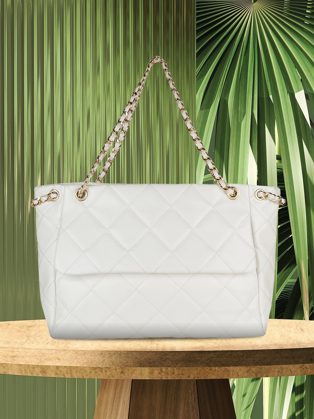 

MINI WESST Textured Structured Tote Bag with Quilted, White