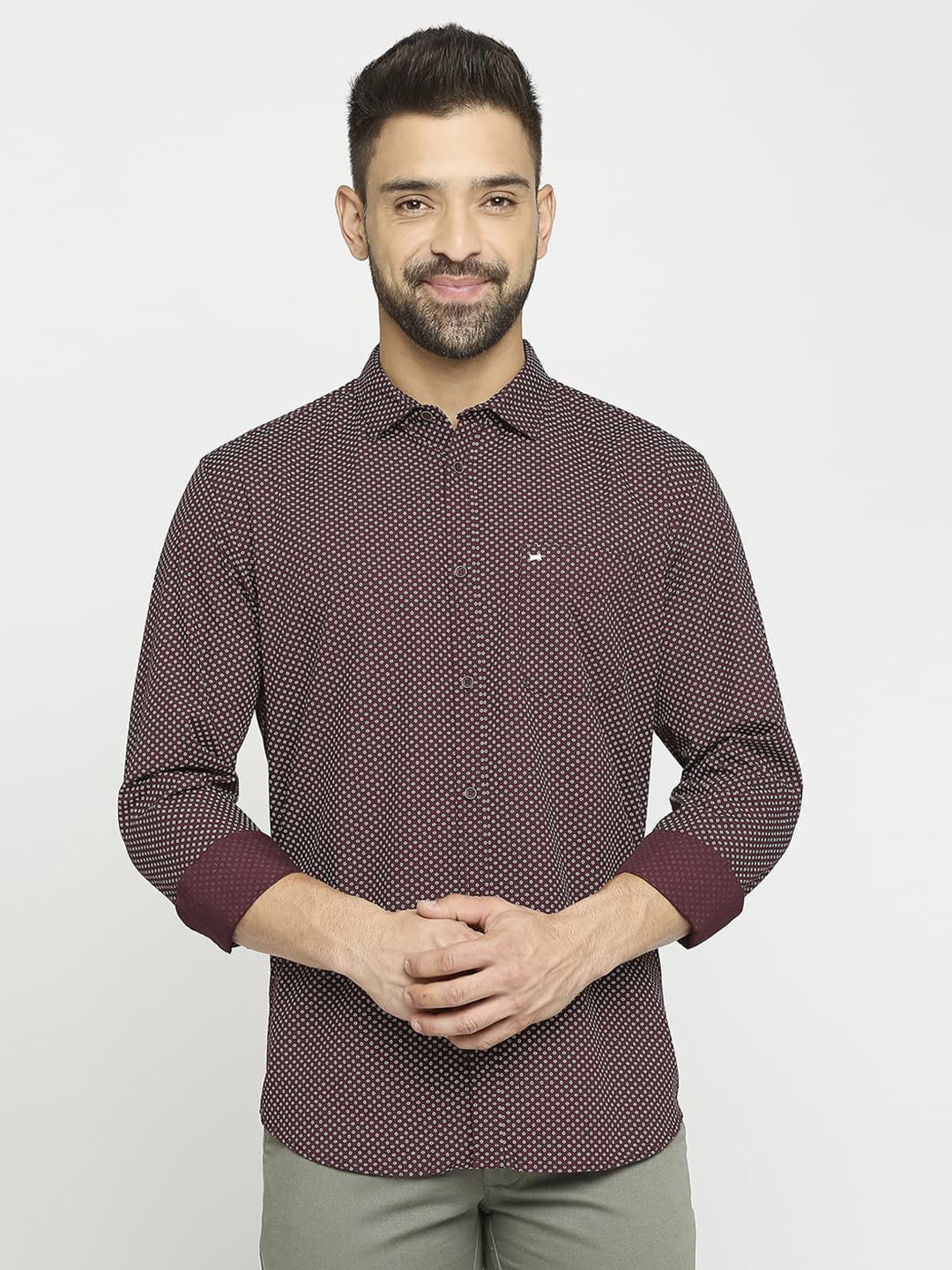 

Basics Men Slim Fit Opaque Printed Casual Shirt, Red