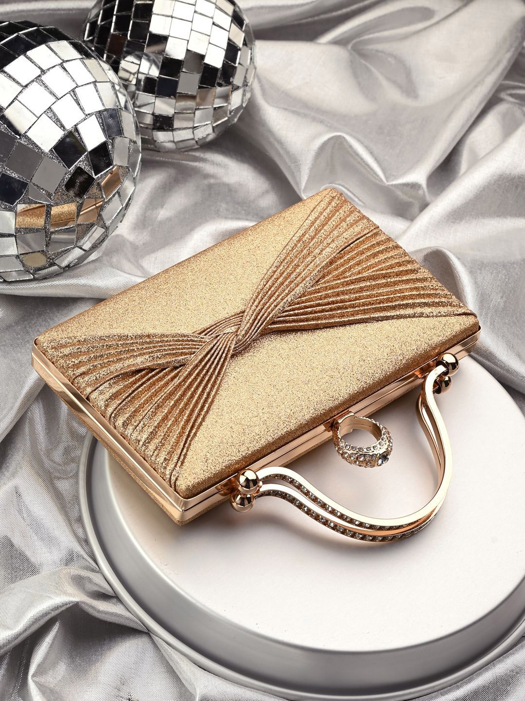 

DressBerry Embellished Box Clutch, Gold