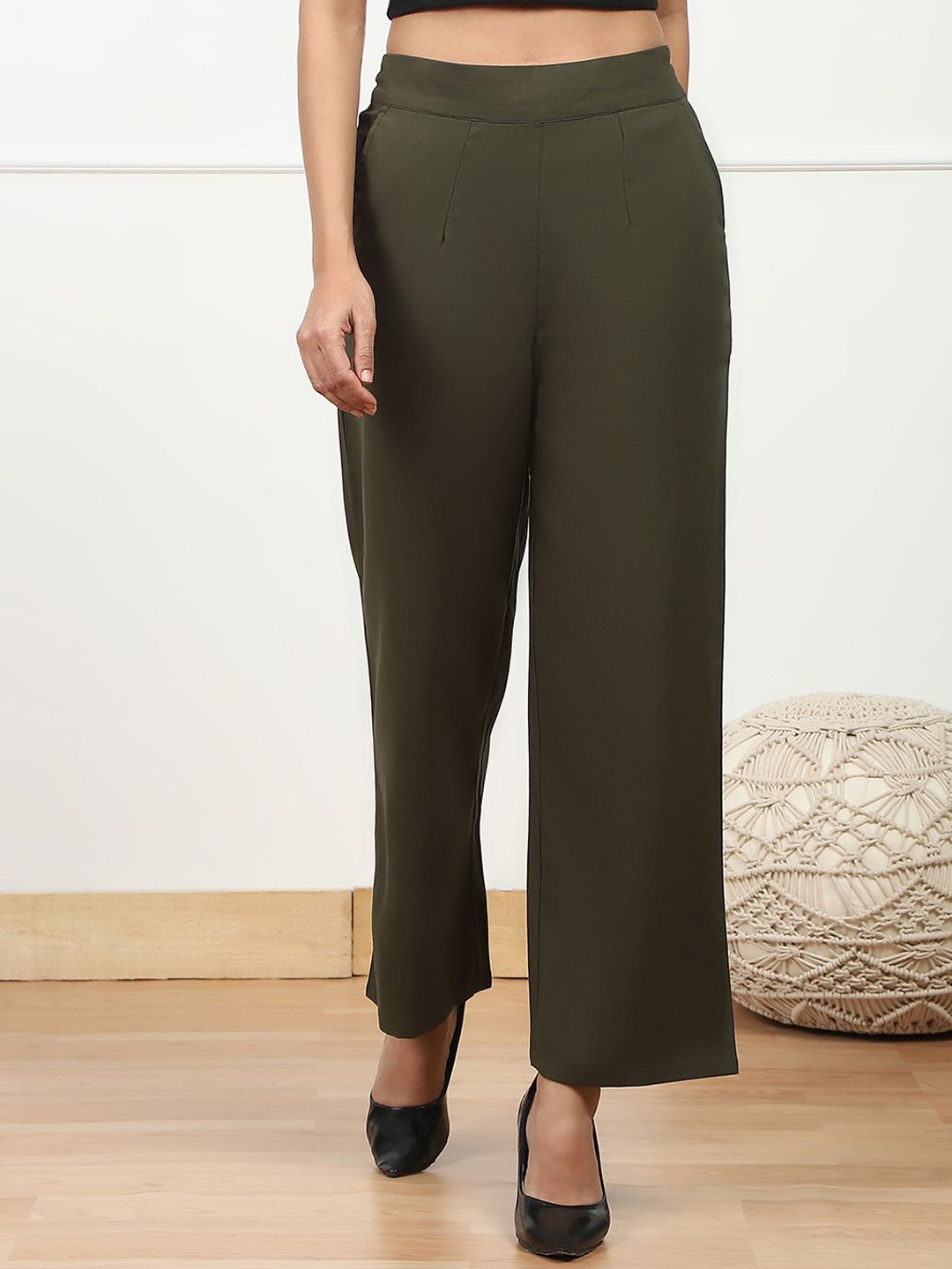 

Biba Women Relaxed High-Rise Slip-On Parallel Trousers, Green