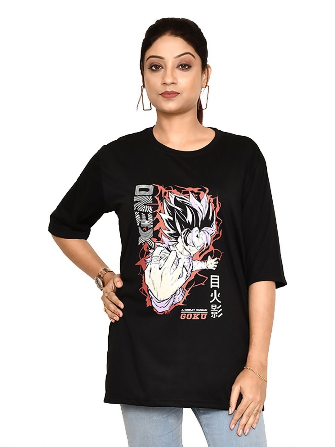 

RAPL Women Printed Extended Sleeves T-shirt, Black