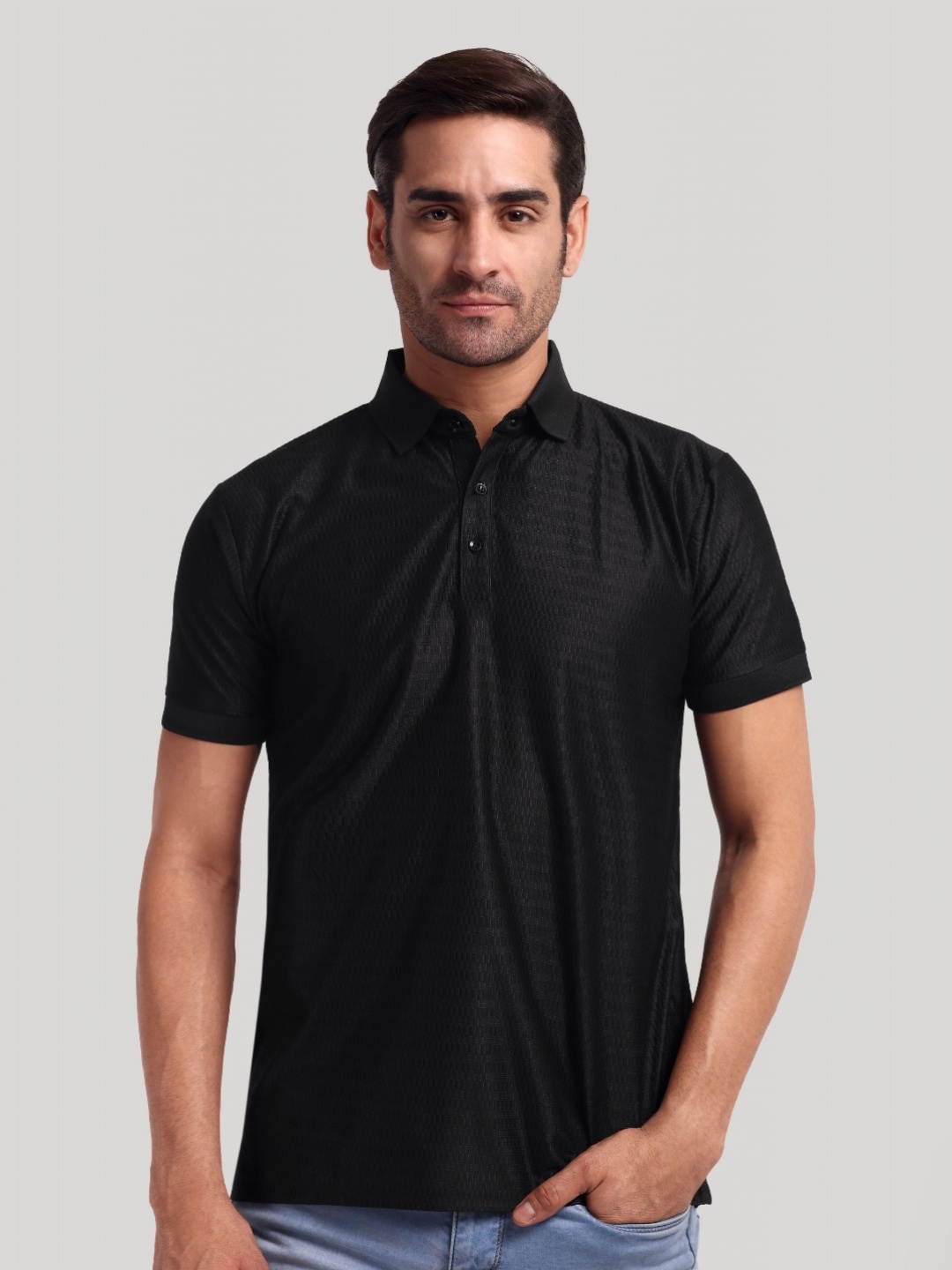 

LUXURIT Men Polo Collar Pockets T-shirt, Black