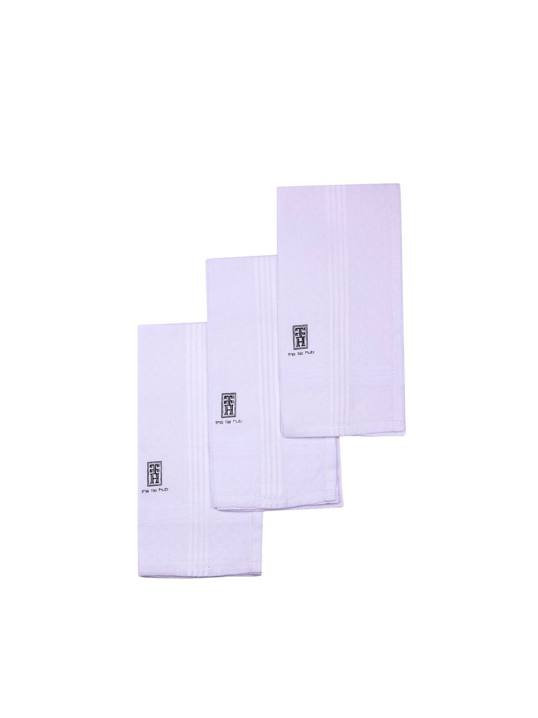 

The Tie Hub Men Pack Of 3 Striped Pure Cotton Handkerchief, White