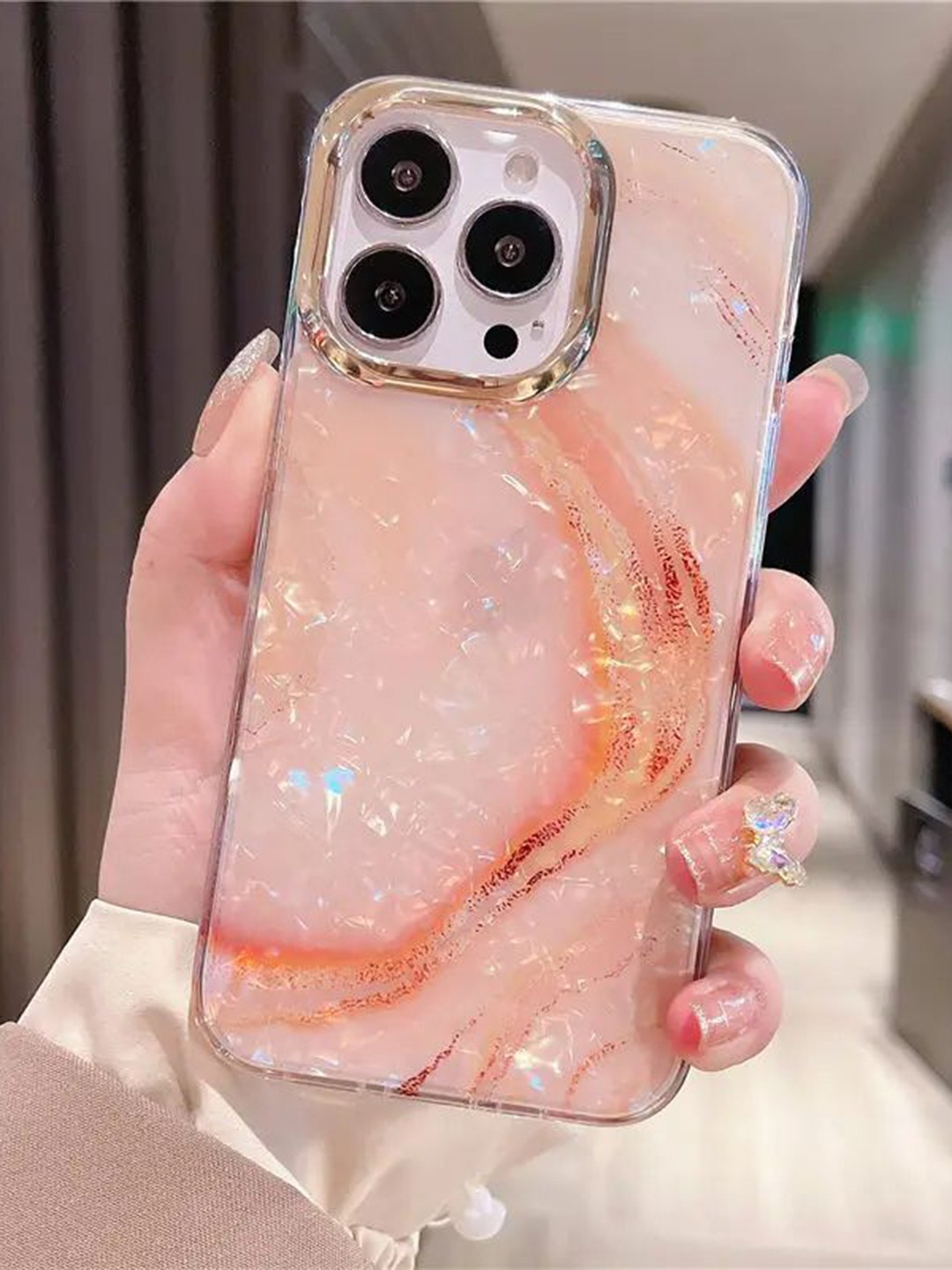 

Luxury Kase Abstract Printed iPhone 15 Pro Max Back Case Mobile Accessories, Pink