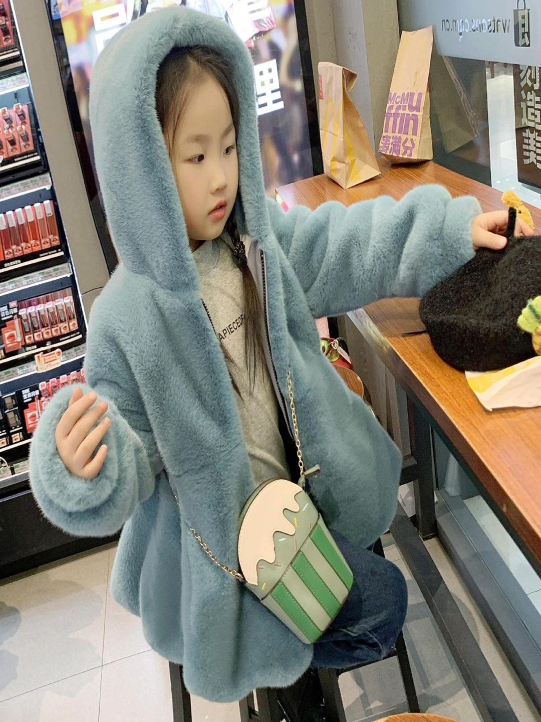 

Xsole Kids Self Designed Long Sleeve Hooded Overcoat, Blue