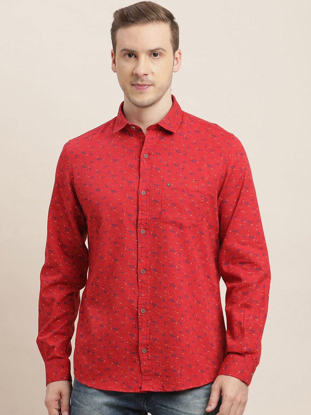 

Turtle Men Relaxed Slim Fit Floral Opaque Printed Casual Shirt, Red