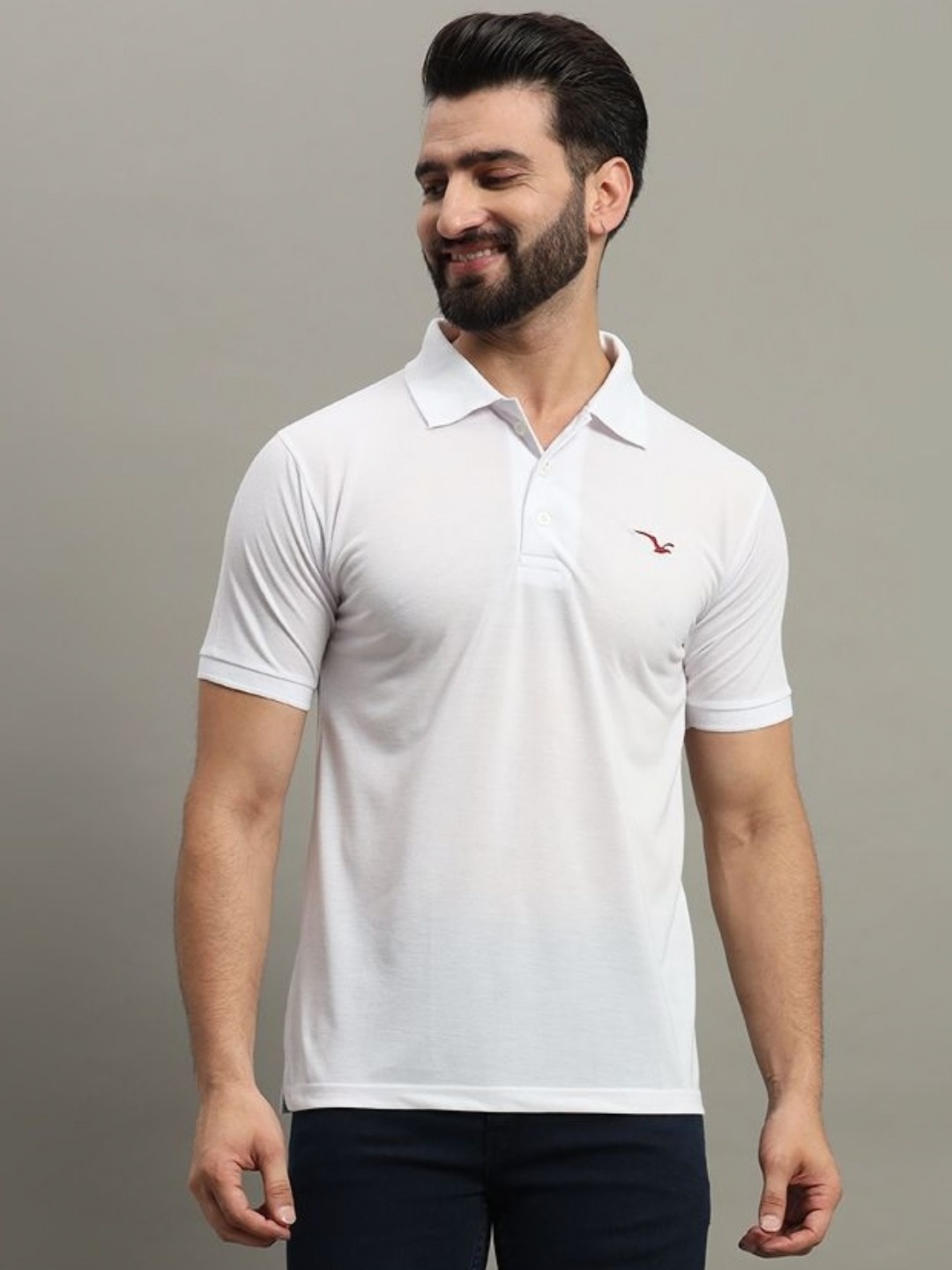 

GET GOLF Men Solid Polo Collar Cotton T-shirt, White