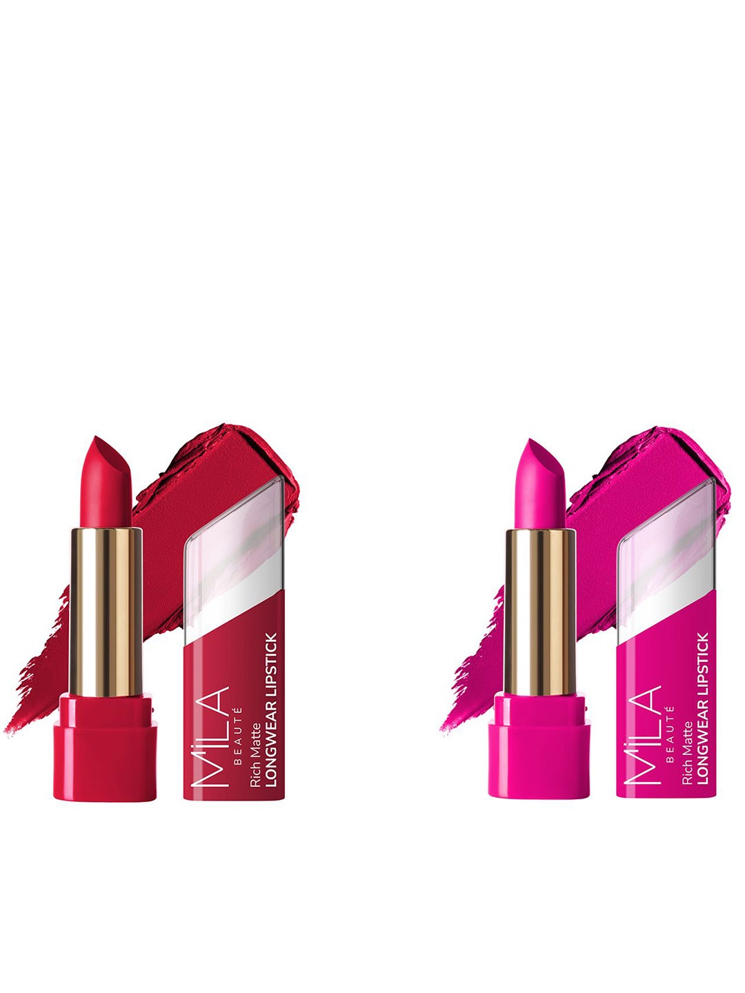 

MILA BEAUTE Set Of 2 Rich Matte Longwear Bullet Lipstick- 4.2 g Each Shade - 604 - 608, Red