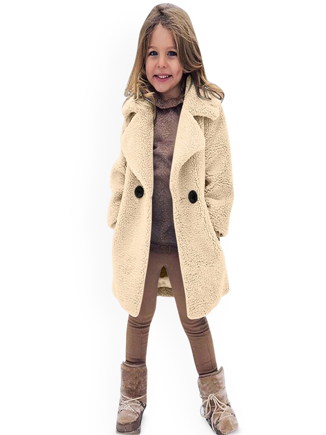 

Xsole Girls Single Breasted Longline Winter Overcoat, Beige