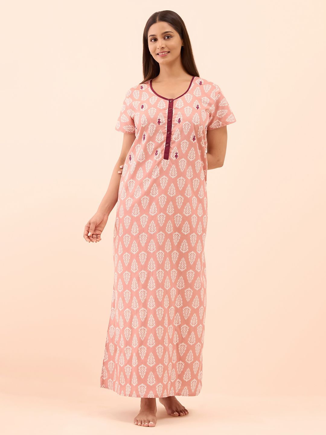 

Maybell Women Printed Maxi Nightdress, Peach