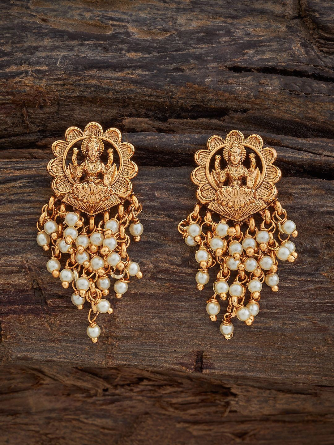 

Kushal's Fashion Jewellery Gold-Plated Studded Contemporary Antique Drop Earrings