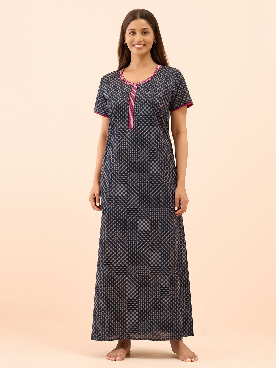 

Maybell Women Printed Maxi Nightdress, Navy blue