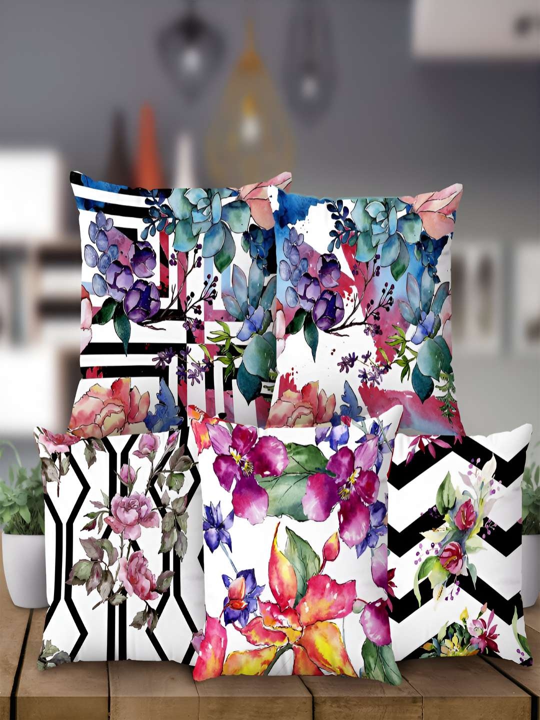 

Steve & Anderson Set of 5 White & Blue Printed Square Cushion Covers