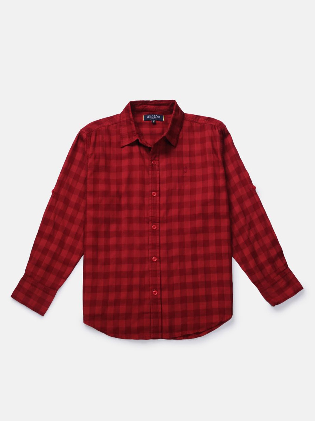 

Gini and Jony Boys Standard Gingham Checks Opaque Checked Casual Shirt, Red