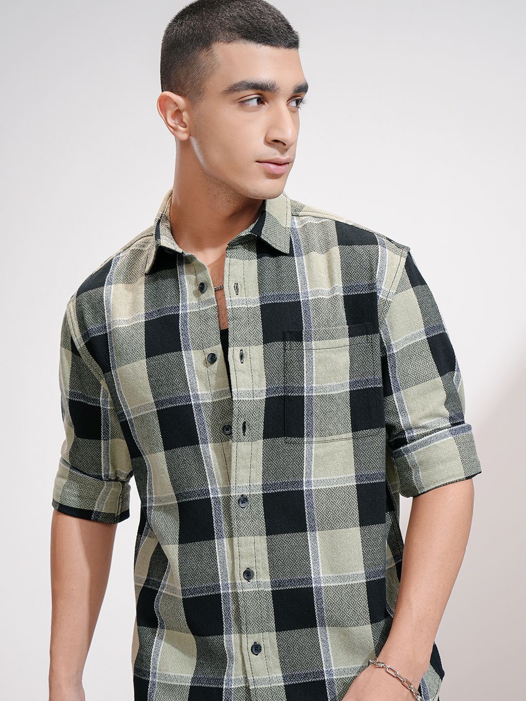 

HIGHLANDER Men Opaque Checked Casual Shirt, Black