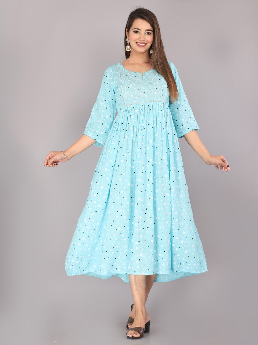 

DADIYA Star Women Graphic Print Fit & Flared Midi Dress, Blue