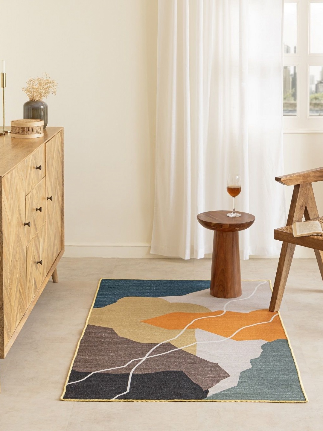 

HOMEMONDE Multicoloured Abstract Anti-Skid Polyester Carpet, Multi