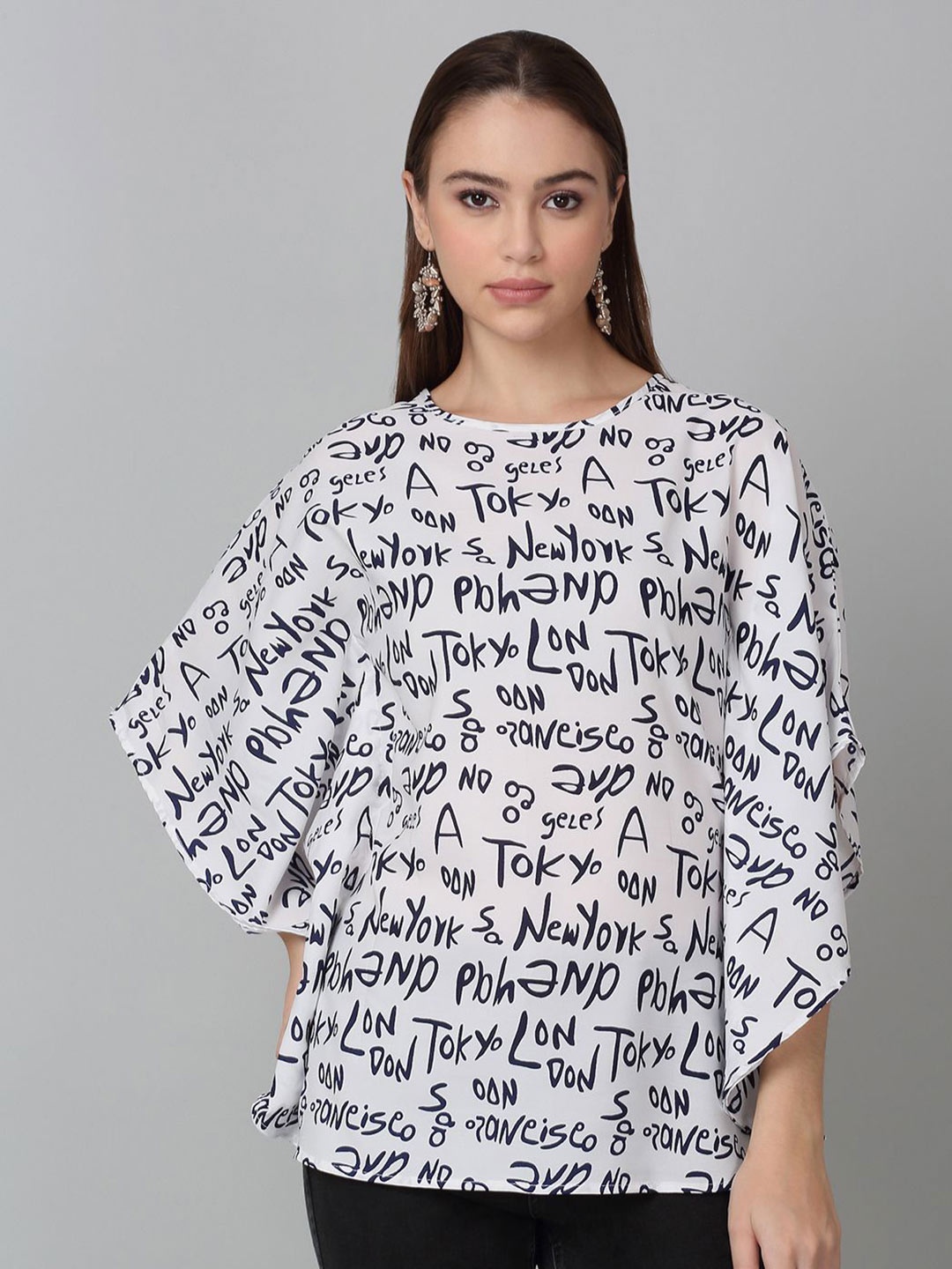

Dressitude Women Printed Kimono Sleeves Kaftan Top, White