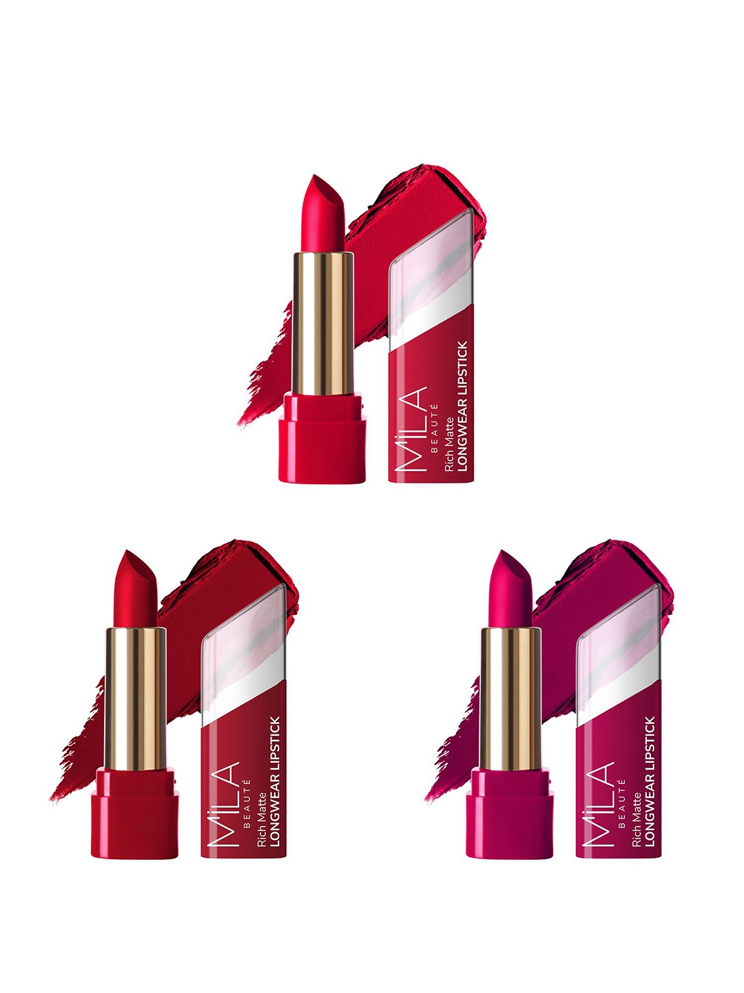 

MILA BEAUTE Set Of 3 Rich Matte Long Wear Lipsticks - 4.2 g Each - 605 - 602 - 616, Multi