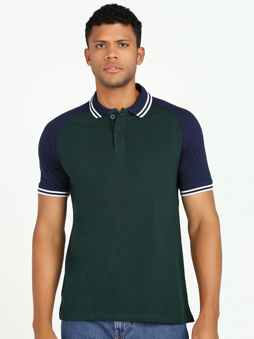 

Provogue Men Colourblocked Polo Collar Applique Slim Fit T-shirt, Multi
