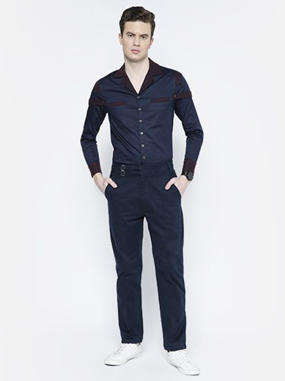 

SAMMYUKK Men Slim Fit Opaque Party Shirt, Navy blue