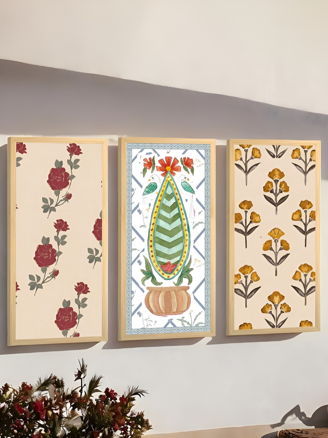 

Art Street Red & Cream-Coloured 3 Piece Synthetic Wood Floral and Botanical Wall Paintings