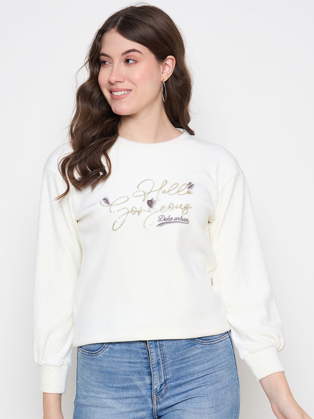 

Duke Women Printed Round Neck Sweatshirt, White