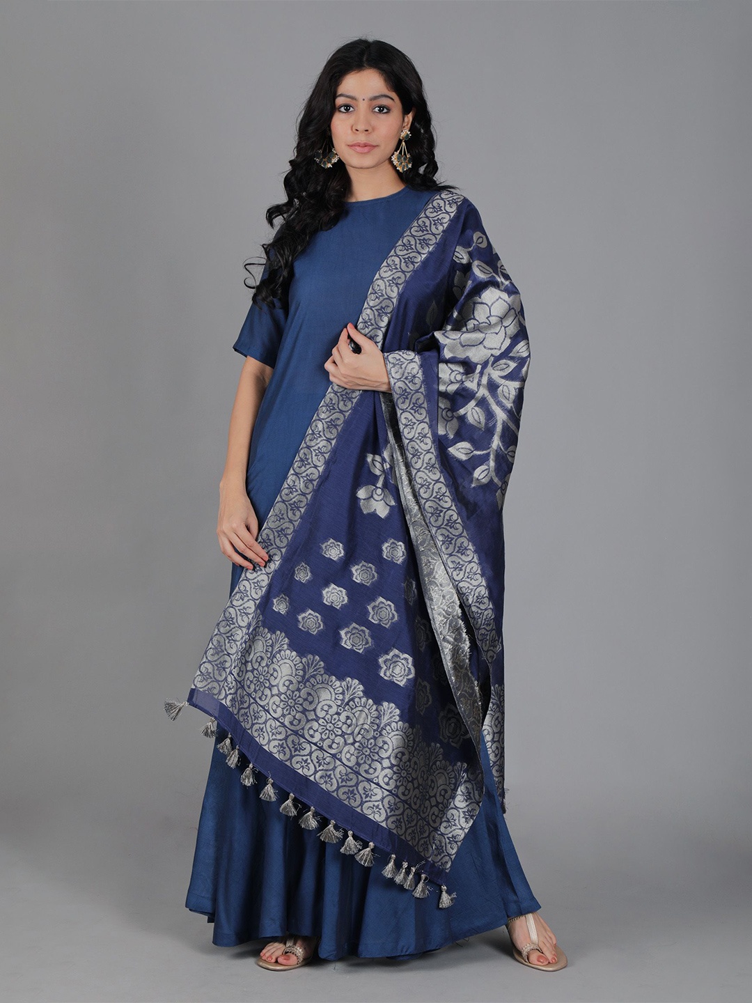 

TJORI Woven Design Dupatta, Blue