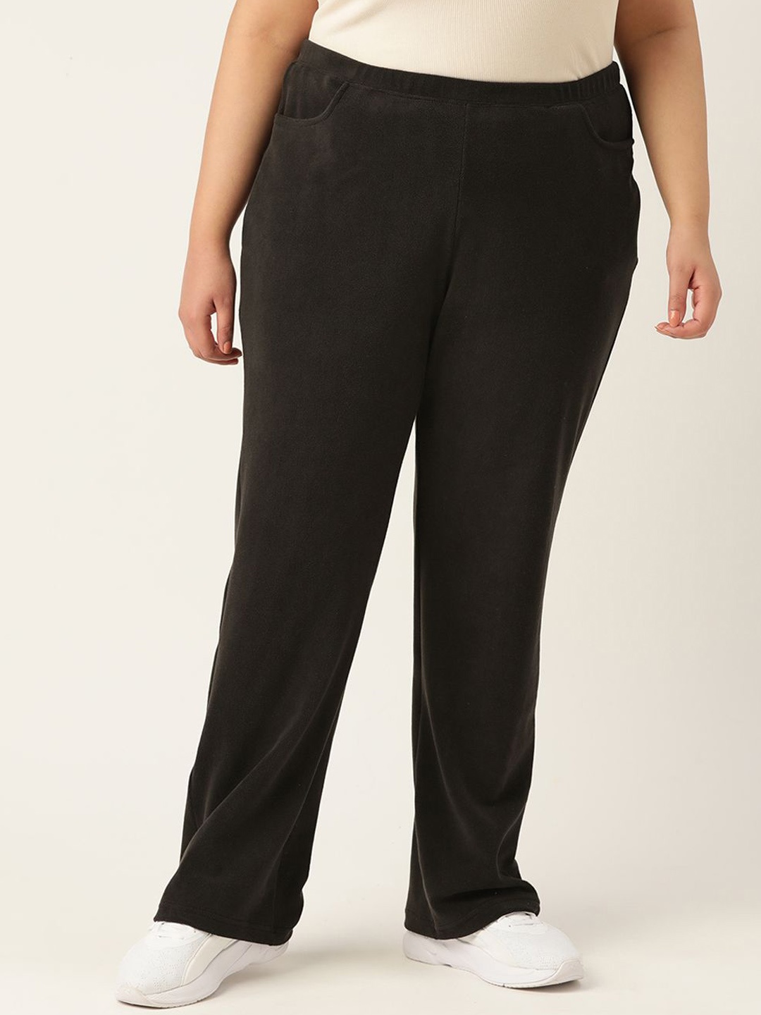 

theRebelinme Women Plus Size Straight Fit High-Rise Trousers, Black