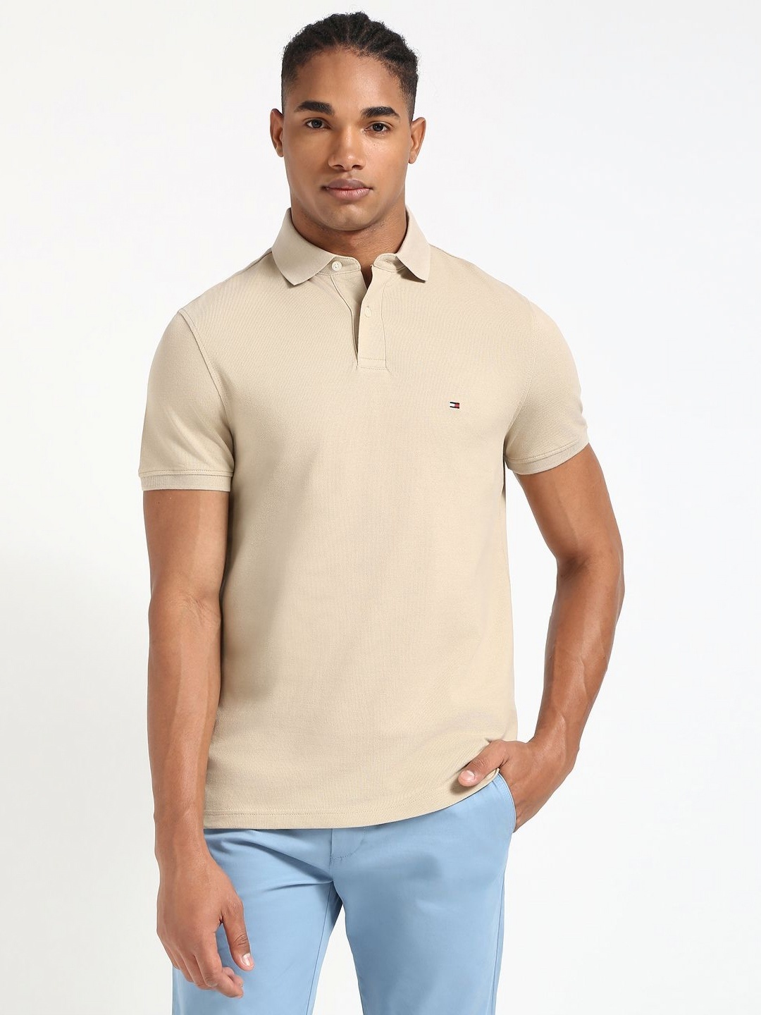 

Tommy Hilfiger Men Solid Polo Collar Cotton T-shirt, Beige