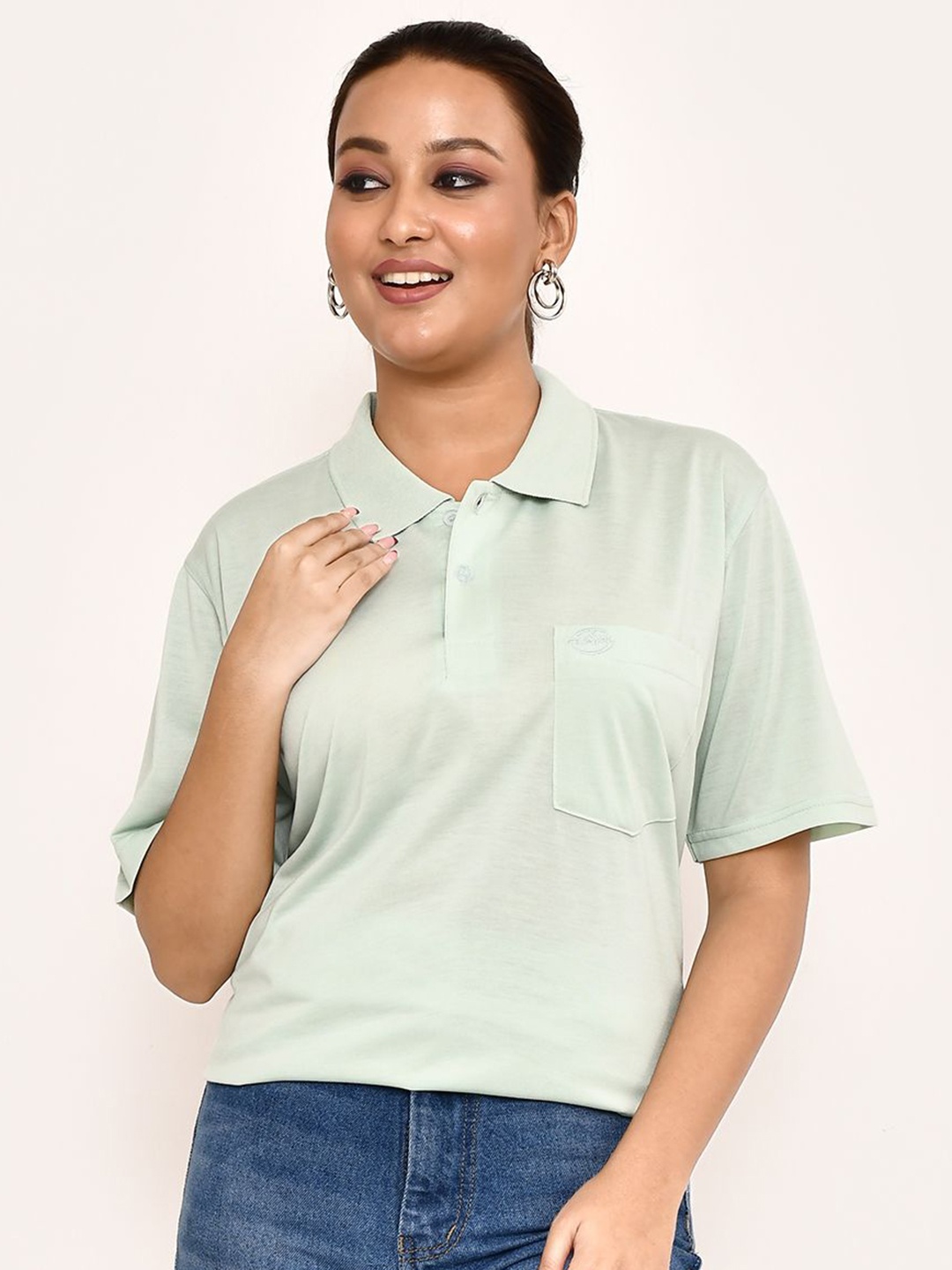 

RAPL Women Polo Collar Pockets T-shirt, Olive