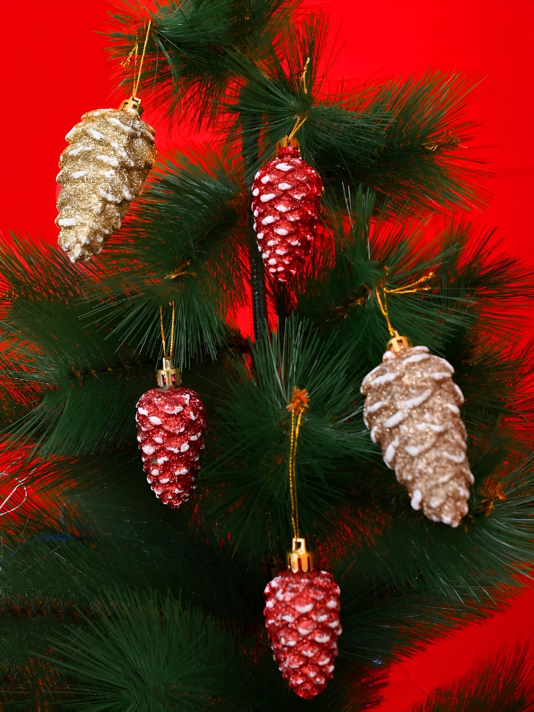 

TAYHAA Set Of 5 Pinecones Ornaments For Decor, Red