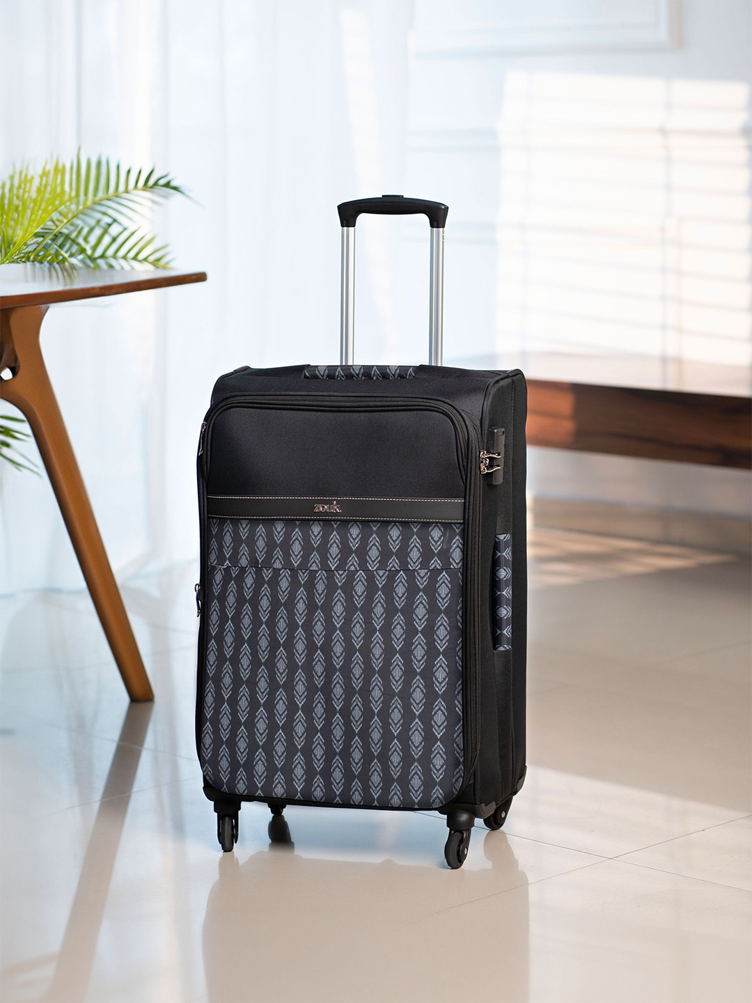

ZOUK Avasa Printed Soft-Sided Medium Trolley Bag, Black
