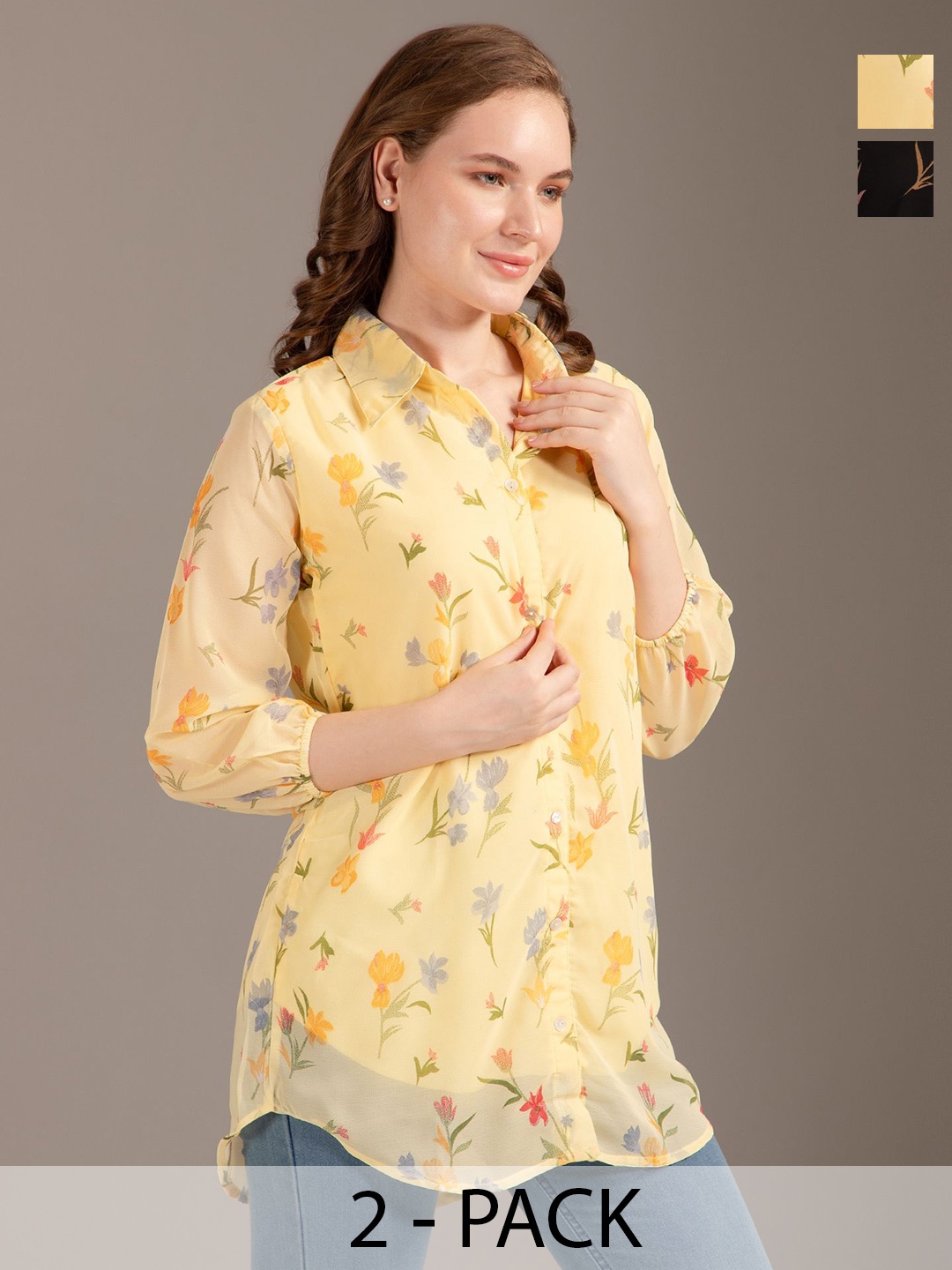 

Louis Bayrad Women Pack of 2 Shirt Collar Printed Tunic, Black