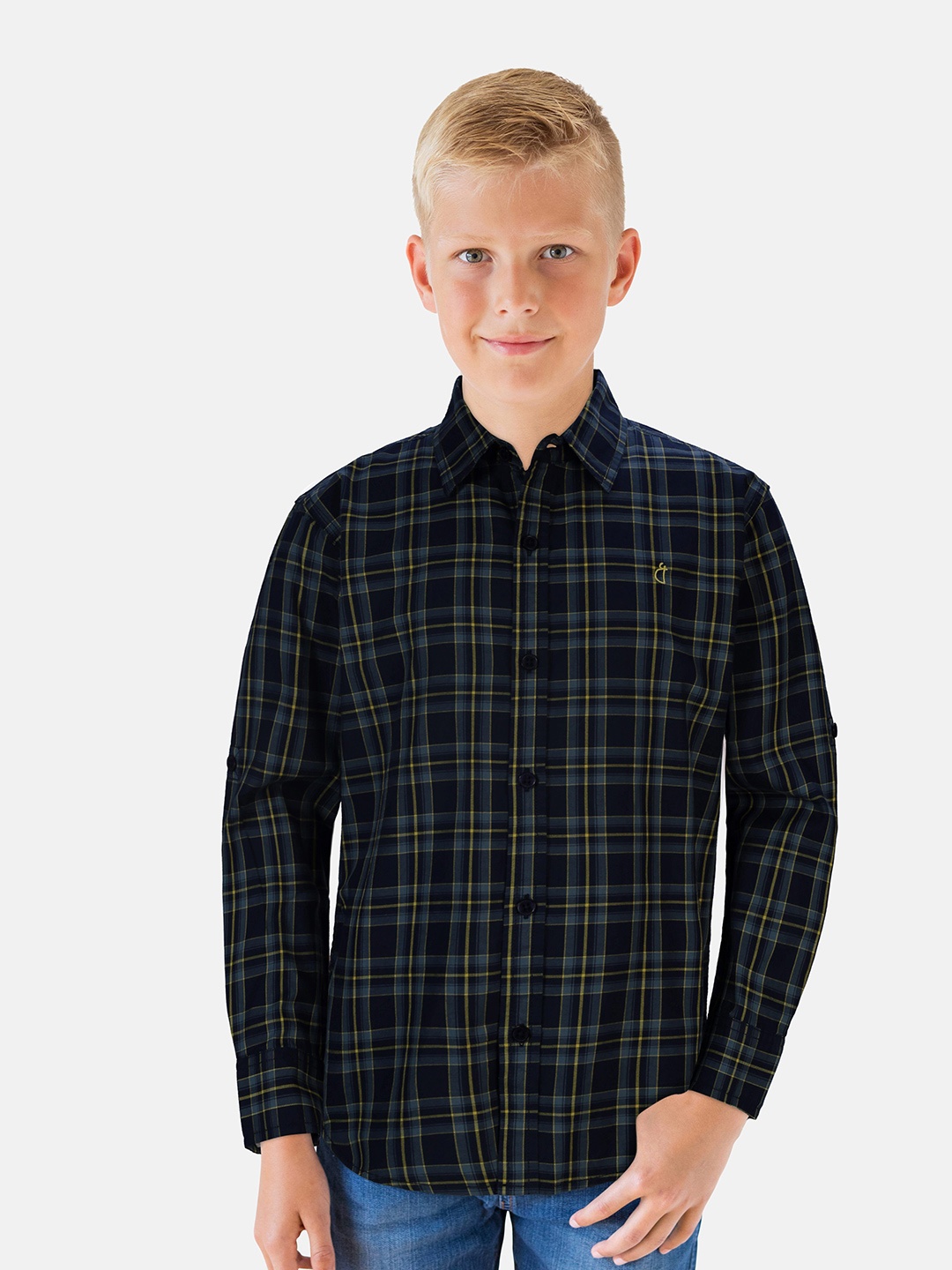 

Gini and Jony Boys Standard Tartan Checks Opaque Checked Casual Shirt, Navy blue