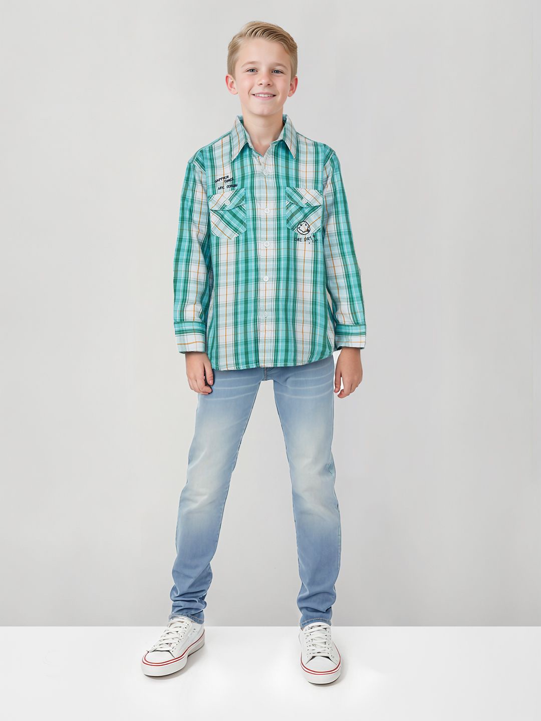 

Gini and Jony Boys Standard Tartan Checks Opaque Checked Casual Shirt, Blue