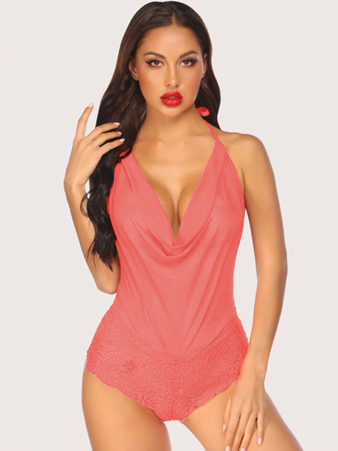 

Krelin Net Halter Neck Baby Doll with Asymmetric, Peach