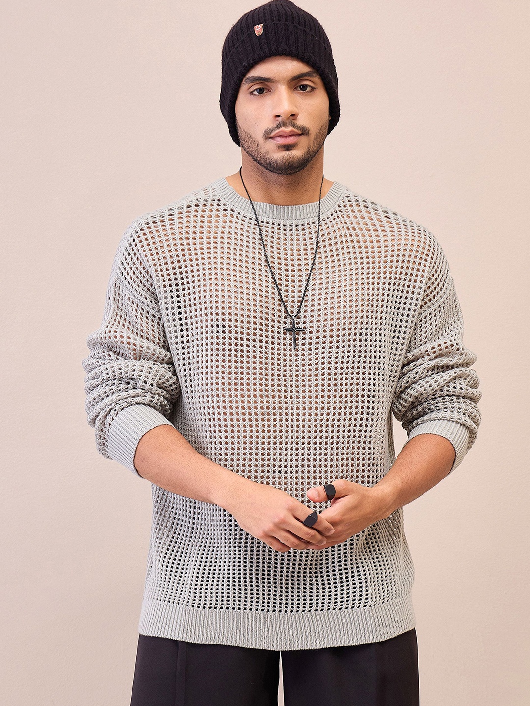 

MASCLN SASSAFRAS Men Round Neck Pullover Sweater, Grey