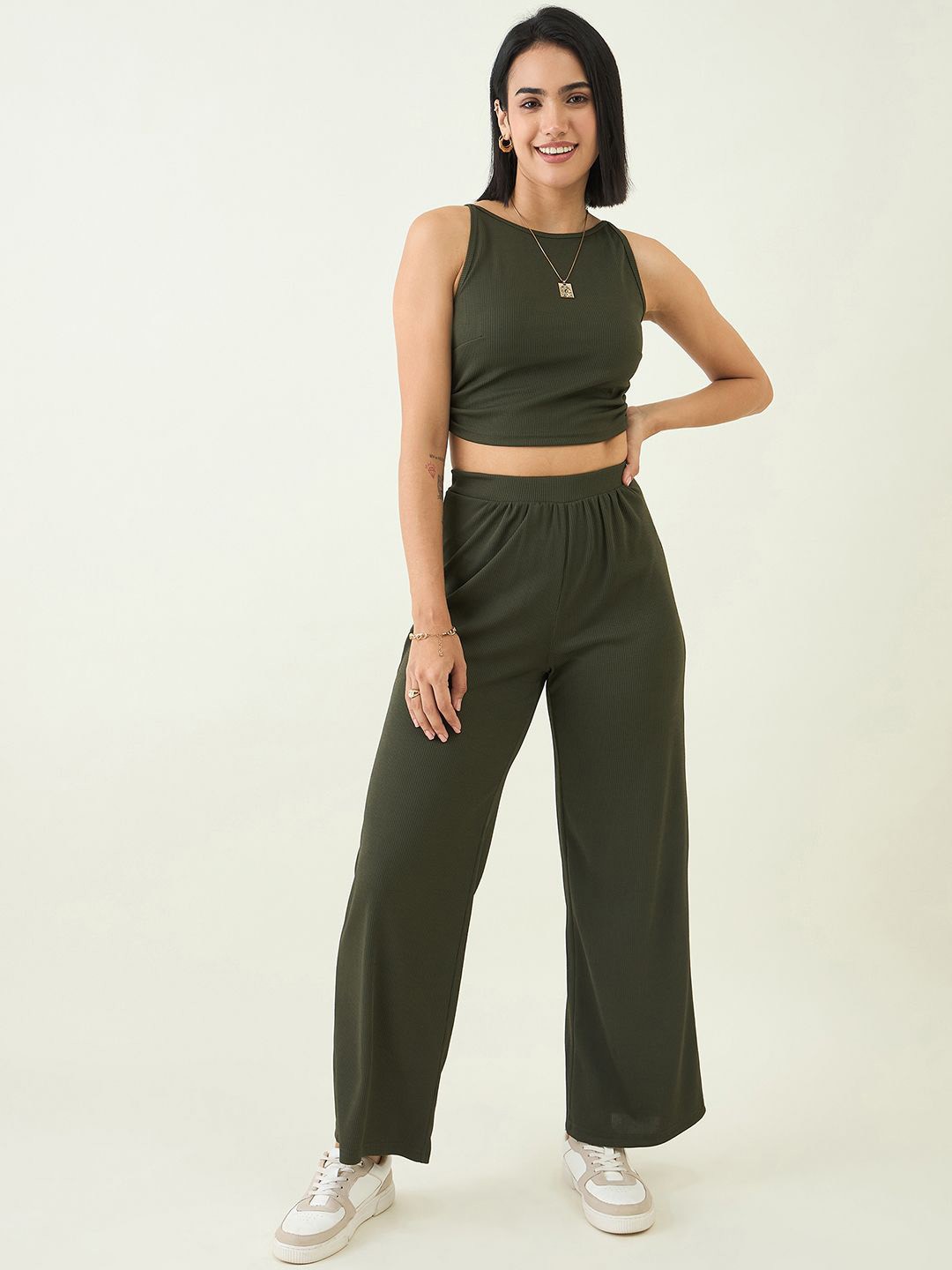 

aayu Round Neck Sleeveless Top With Trouser, Green