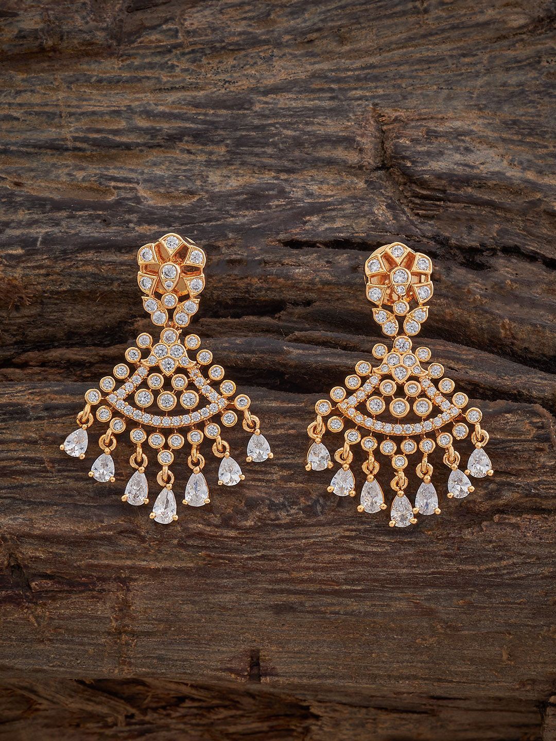 

Kushal's Fashion Jewellery Gold-Plated Zircon Studded Triangular Drop Earrings