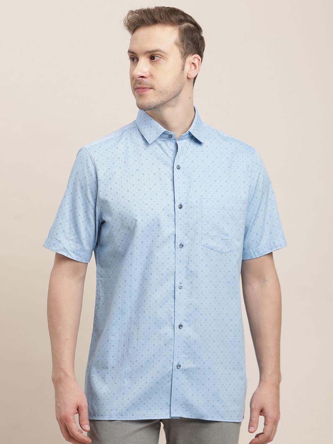 

Turtle Men Classic Opaque Printed Formal Shirt, Blue