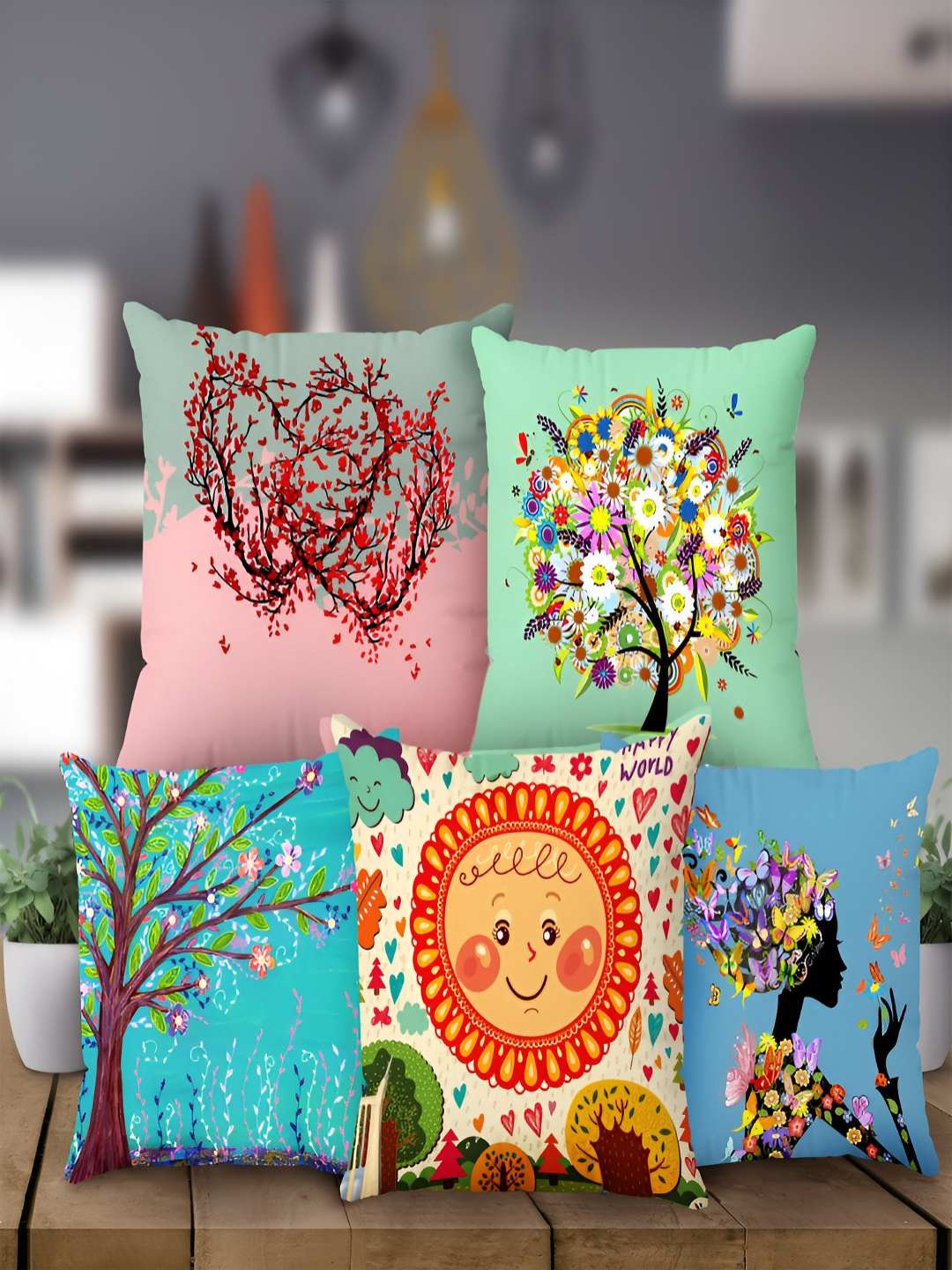 

Steve & Anderson Set of 5 Pink & Green Printed Square Cushion Covers