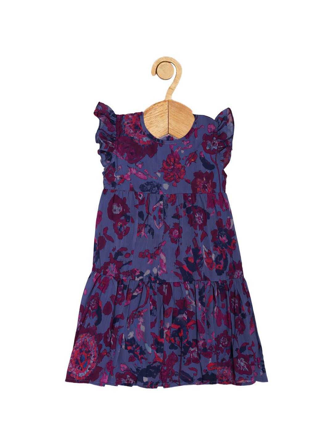 

Creative Kids Girls Floral Printed Flutter Sleeve A-Line Dress, Blue